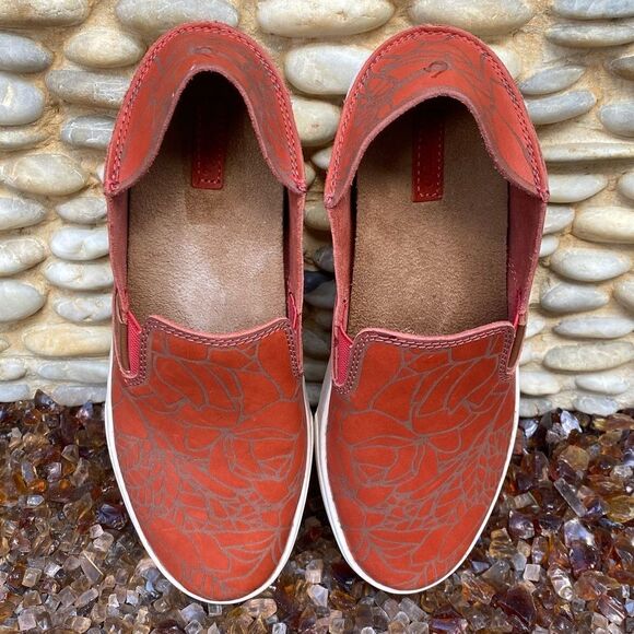 Olukai Pehuea Lau Paprika Leather Lei Drop in Heel Easy On/Off Slip On 6.5 EUC! - Picture 3 of 9